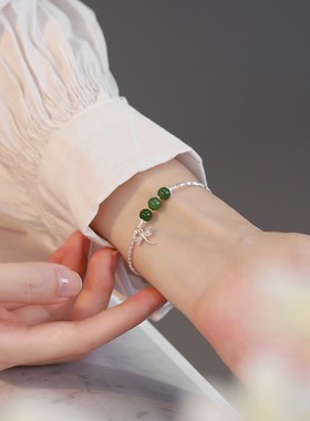 国风设计S925纯银碎银子和田玉手链女精致小众蜻蜓手串