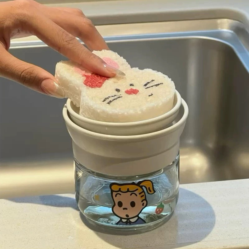 KT猫洗洁精按压器ins高颜值可爱洗涤剂分装瓶液器玻璃收纳瓶透明,淘宝优惠券,粉丝福利购,淘宝优惠卷