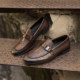 British loafers, slip-on leather shoes, fashionable metallic leather