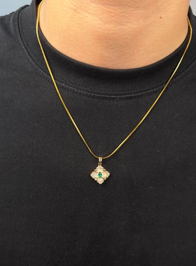 小众精致ins小饰品四叶草绿锆项链男女情侣款送礼物