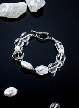 赵雷周边 原创设计 程艾影手链 14mm白水晶 幽灵晶 天然珍珠手串