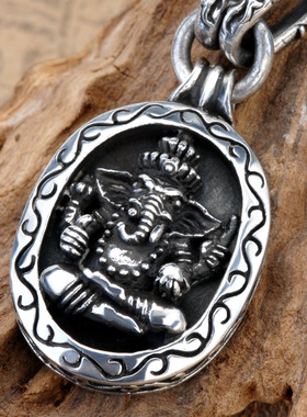 海盗船银饰象神佛牌项链吊坠尚潮