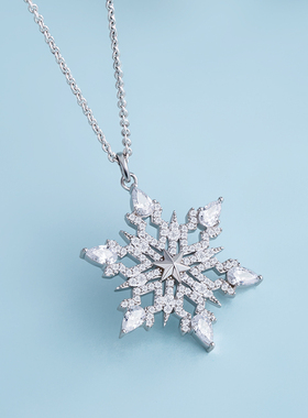 海盗船银饰雪花毛衣链女雪花银
