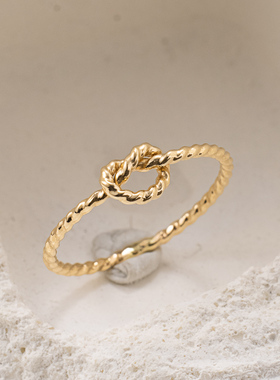 PADEER千素匠品14K包金麻花爱心结戒指女食指 欧美小众高级感尾戒