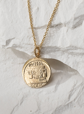 14K包金幸运女神月桂枝金币项链