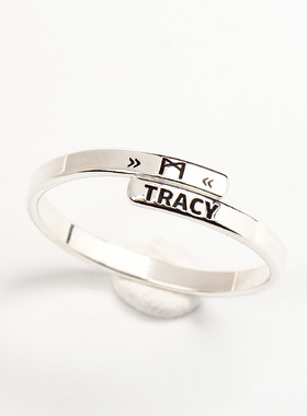 925纯银小众设计戒指女闺蜜 食指开口可调节戒指卢恩文 刻字定制