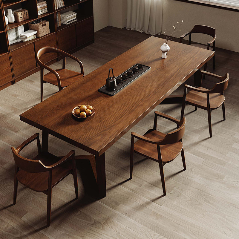 北美白蜡木茶桌椅组合家用新中式实木大板茶台一桌五椅办公室泡茶,淘宝优惠券,粉丝福利购,淘宝优惠卷