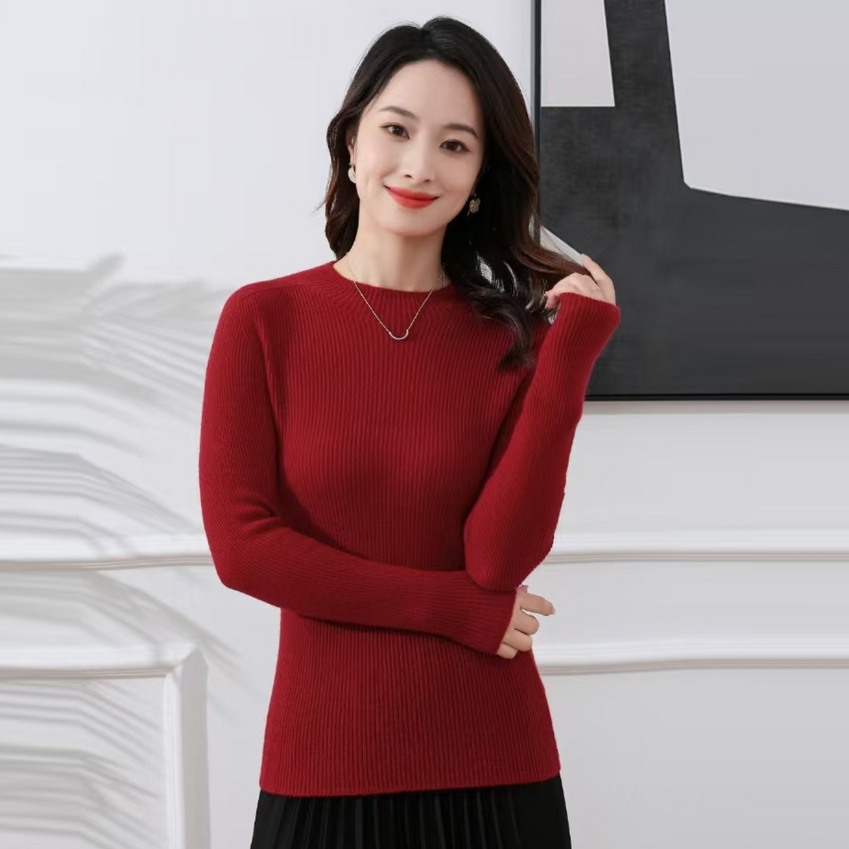 100%山羊绒秋冬半高领保暖舒适显瘦纯色打底衫女羊绒衫108 - 图0