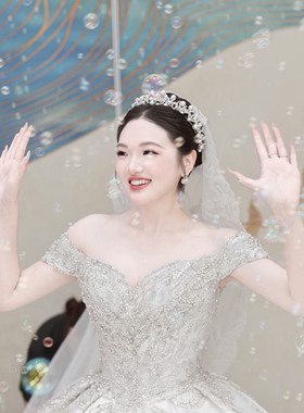 新娘珍珠皇冠头饰超仙女公主结婚礼服缎面婚纱造型高级感发饰配饰