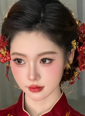 新中式红色秀禾新娘发饰套装