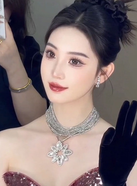 小众个性多层水钻项链韩式唯美颈联新娘婚纱晚礼服晨袍晚宴配饰品