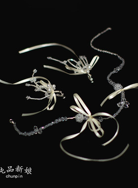 超仙新娘蝴蝶结项链耳环耳夹