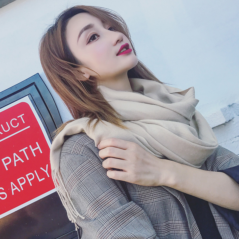 秀奴曼旗舰店围巾女秋冬季韩版百搭纯色加厚保暖流苏仿羊绒男学生英伦两用披肩2