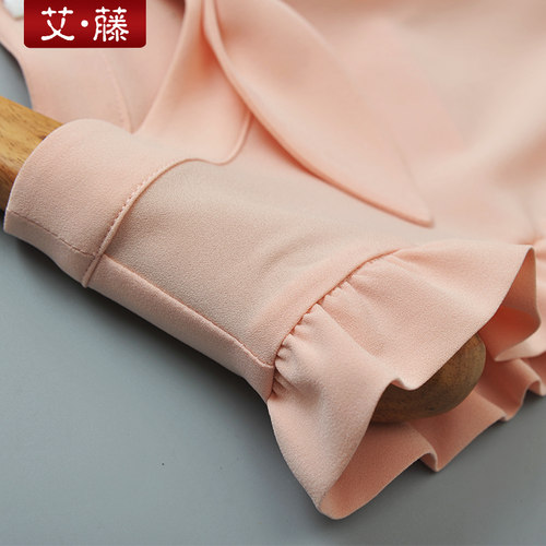 艾藤夏季新款甜美系结领雪纺衫花边无袖女式上衣百搭打底衬衣 - 图2
