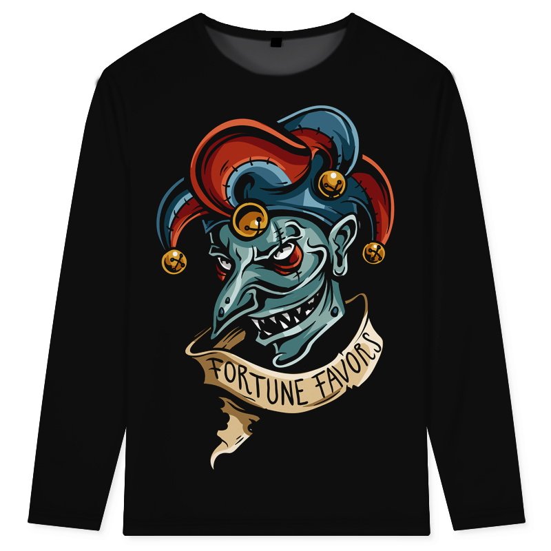 欧美潮牌嘻哈长袖扑克牌骷髅秋t恤 波阁T恤