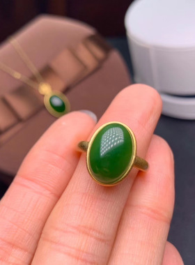 古法戒指托沙金镶嵌碧玉