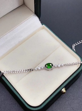 s925银镀18K金手链空托椭圆4*6 精工厚重款未镶嵌透辉石托帕石