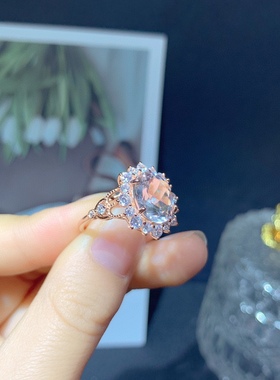 s925银饰戒指空托时尚轻奢款精致开口戒指托女镶摩根石椭圆9*11mm