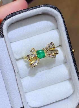 s925银饰戒指空托方形4*5mm时尚简约百搭女镶彩宝祖母绿尖晶