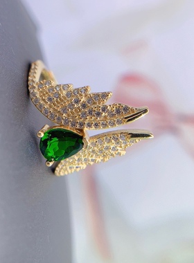 通体s925银饰戒指空托天使之翼时尚美款活口戒托女水滴5*7mm欧泊