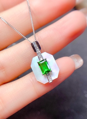 s925银戒指吊坠耳钉同款空托贝壳款镶透辉石坦桑石托帕石长方4*6