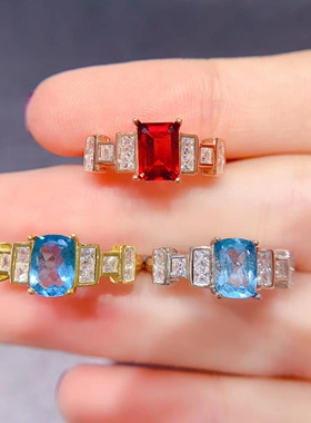 s925纯银戒指空托精致个性经典长方形4*5mm5*65*76*8开口戒托女