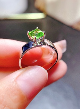 s925银饰戒指空托方形5*5mm法式宽戒臂上开口戒指托女镶橄榄石