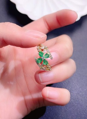 通体s925银戒指空托女时尚百搭气质水滴3*4mm祖母绿活口戒托女