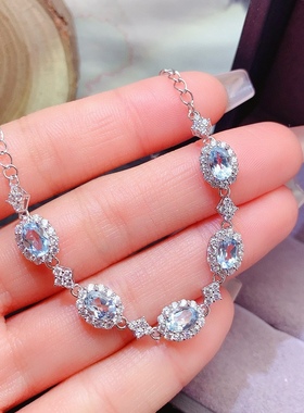 s925银饰手链空托椭圆形4*6mm时尚精致秀气手链托镶托帕石彩宝石