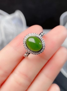 s925银饰戒指空托包镶款椭圆形7*9mm时尚潮流韩版镶碧玉女款活口