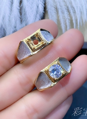 古法银戒托925银镀黄金磨砂工艺