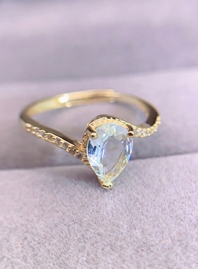 s925银饰戒指空托水滴6*8mm时尚简约网红活口戒托女镶托帕石彩宝