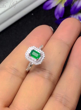 s925银戒指空托时尚豪华双围方形