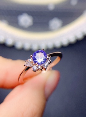 s925银戒指空托清秀精致百搭简约活口戒托女圆形5x5mm镶嵌坦桑石