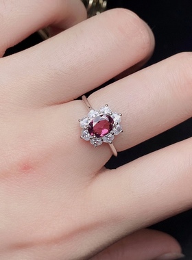 s925银饰戒指空托椭圆形5*7mm轻奢百搭豪华活口戒托镁铝榴石戒指