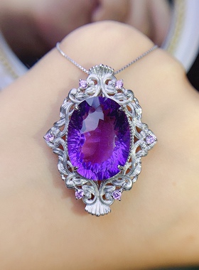 s925银饰吊坠空托椭圆形15*20拉丝复古欧美个性百搭镶彩宝水晶