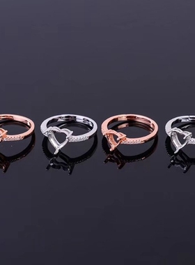 纯银时尚风爱心款戒指空托