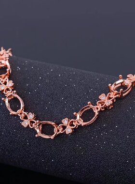 s925银手链空托椭圆6*