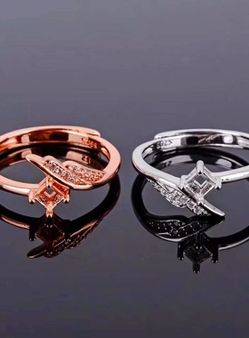 s925戒指空托时尚方形女代祖母绿