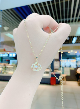 灵动款皇冠项链女金色网红百搭锁骨链钛钢不掉色个性吊坠设计感潮