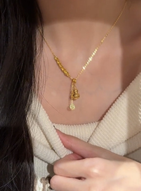 新中式金色爆闪钱币流苏葫芦锁骨链项链女复古气质设计感配饰潮