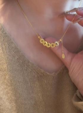 五钱币金色铜钱流苏锁骨链项链女