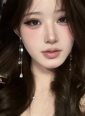 【清冷千金】长款锆石流苏耳钉耳环女设计感日韩水滴气质配饰潮