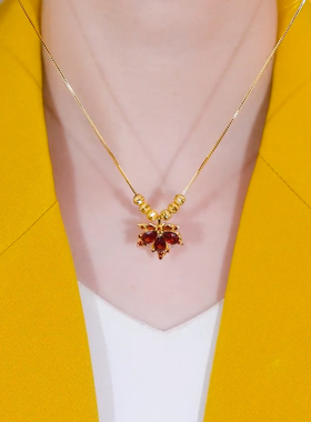 转运珠红色枫叶项链短款简约网红