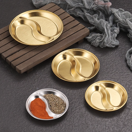 Круглый блюдо из нержавеющей стали, маленькое блюдо, золотая приправа соевая тарелка соус -тарелка, блюдо с закусочными, блюдо, сплит