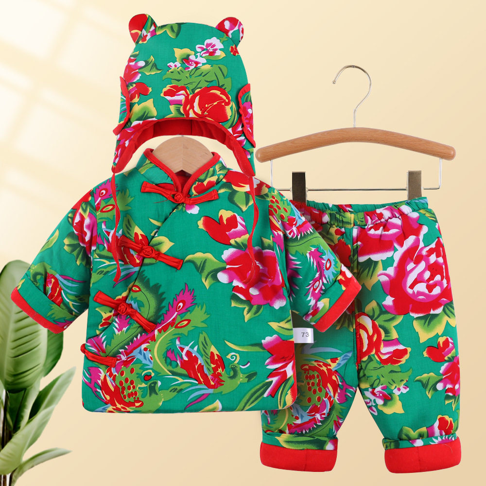 新年款东北大花袄国潮风安阳婴童装套装宝宝秋冬套装东北大花