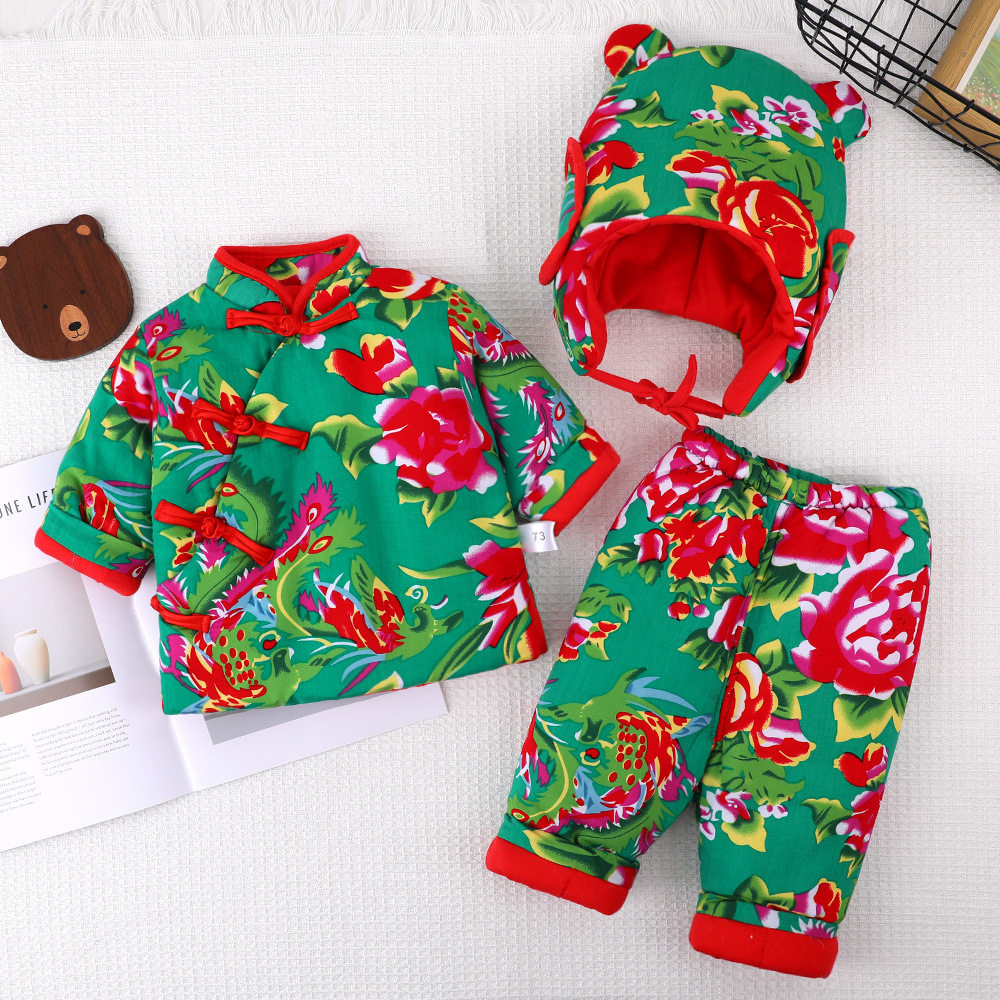 新年款东北大花袄国潮风安阳婴童装套装宝宝秋冬套装东北大花