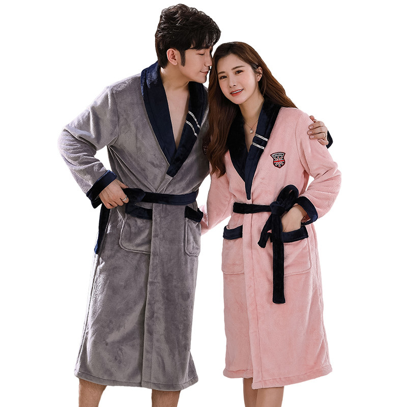 睡袍冬季加长款法兰绒情侣款晨袍 暖伊绒睡袍/浴袍