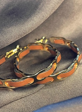 2025新款复古黑金皮革缠绕耳环女轻奢气质耳钉小众个性高级感耳饰