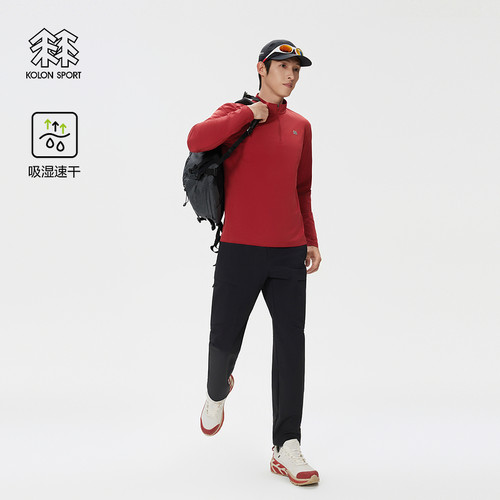 KOLON SPORT可隆吸湿速干T恤男女徒步NATURETOP半拉链长袖T恤 - 图0